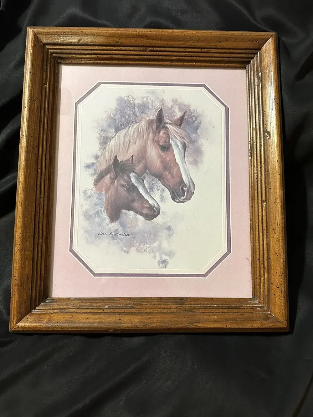 Vintage Framed Horse & Colt Wall Hanging Picture By Doris Scott Nelson